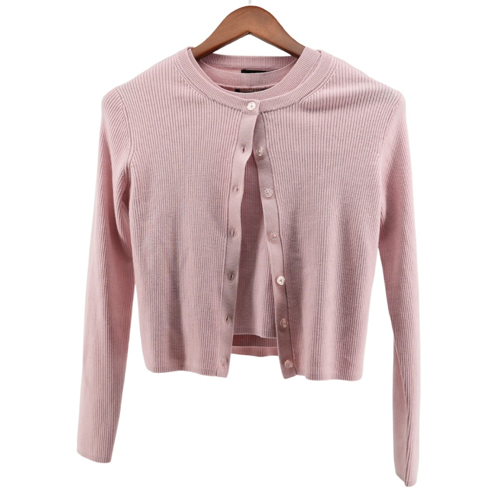 House of Harlow 1960 Ribbed Knit Cardigan and Tank Top Set Preppy Pink Small